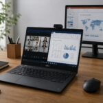富士通のノートPCでリモートワークをしている画像