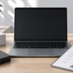 ノートパソコン購入後の初期設定とチェックを進める机