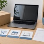 ノートパソコンの購入場所を比較する机