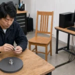 小物と家具の3Dスキャン前にPCと電源を準備する作業場