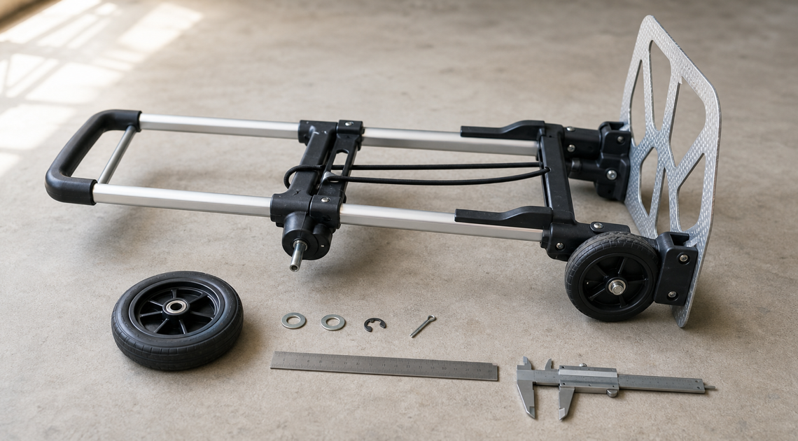 キャリーカートのタイヤ交換｜車輪径・軸径と固定方式の測り方
