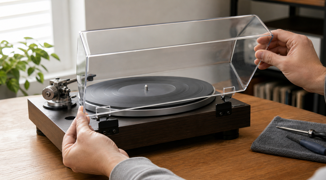レコードプレーヤーのダストカバーヒンジ交換｜本体型番・取付寸法と対応品の探し方