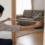 ソファ搬入前にドア幅を測る様子