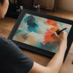大型液晶ペンタブレットでイラストを描く作業