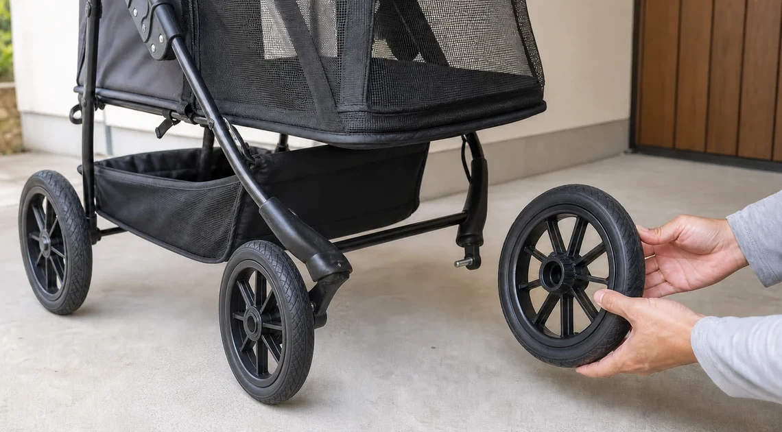 ペットカートのタイヤ交換|本体型番・前輪/後輪・車軸の固定方式を確認
