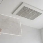 浴室天井の乾燥機からフィルターを外して確認する場面