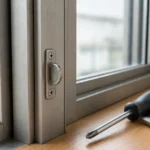 引き違い窓のクレセント受けと交換工具