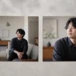 同じ人物を広い画角と寄った画角で撮り比べた写真