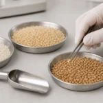 米麦の粒を選別して測定試料を準備する様子