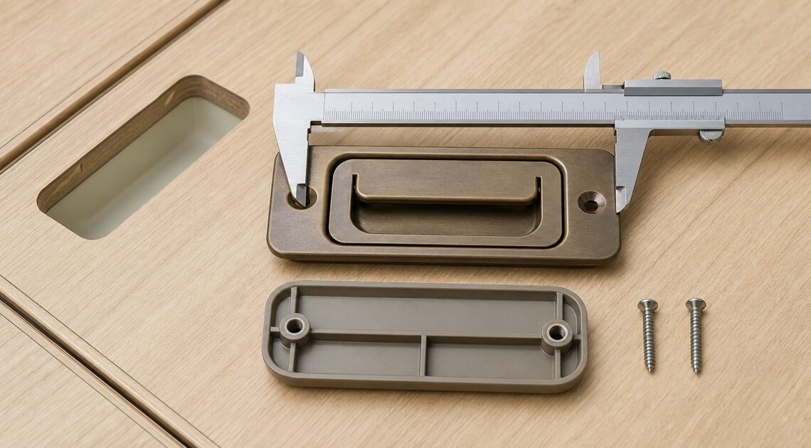 床下収納の取っ手交換｜ビスピッチ・ふた厚・切欠き寸法の測り方