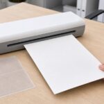 ラミネーター用クリーニングシートとキャリアシートの違いを確認する場面