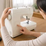 ミシン本体の銘板位置を確認してフットコントローラーを探す準備