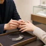 宝飾店で指輪サイズを確認する様子