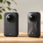 2台の360度アクションカメラを並べて比較しているイメージ
