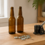 瓶と据置式のビール打栓機