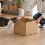 猫が入る箱の大きさを確認する様子