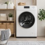 明るいランドリールームに置かれたドラム式洗濯乾燥機のイメージ