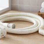洗濯機用の風呂水ホースとフィルター部品を並べたイメージ