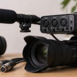 カメラに外付けマイクと音声入力機器を組み合わせた撮影環境のイメージ