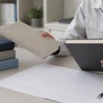 複数の技術書と故障分析資料を机上で比較する技術者