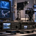 業務用映像レコーダーやモニターが並ぶ映像制作スタジオ