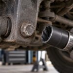 車両下部の傷んだ六角ボルトに取り外し用ソケットを近づけている様子