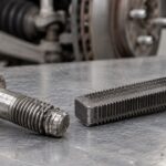 傷んだボルトのねじ山と修正用ヤスリを作業台に並べた様子