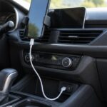車内のスマホホルダーと充電ポートをUSB-Cケーブルでつないだ様子