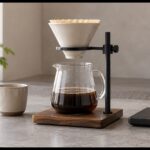 コーヒードリッパースタンドにドリッパーとサーバーを配置したキッチンの風景