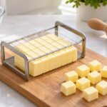 製菓台でバターをワイヤーカッターにより小分けしたイメージ
