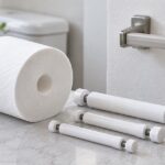 芯なしトイレットペーパーと太さの異なる複数の芯棒を並べた様子
