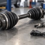 車のCVアクスルと複数の整備工具を作業台に並べた写真調イメージ