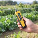 農地の電気柵を無銘の電圧テスターで点検している様子