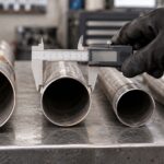 異なる太さの排気管をノギスで測っている整備作業のイメージ
