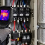 電気盤をサーマルカメラで点検している様子