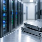 データセンターのサーバーラック前に複数のSSDが置かれているイメージ