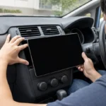 車内で大型画面と空調吹き出し口の干渉を確認する様子