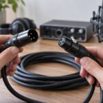 3ピンXLR端子のマイクケーブルを手に持って比べている様子