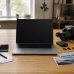 容量の違いをイメージしたノートパソコンと外付けストレージ