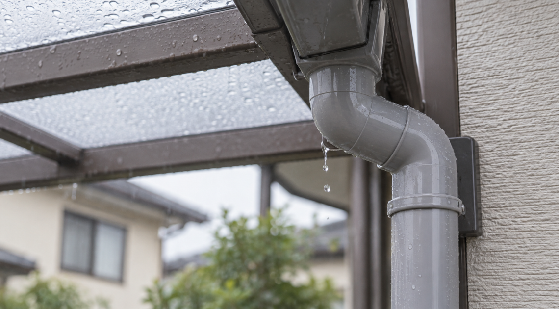 テラス屋根の雨樋エルボ交換|径・角度・接続形状別の対応品