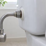 トイレタンク脇の給水管接続部から水滴がにじむ様子