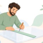 アクリルカッターで樹脂板に切れ目を入れる様子をイメージしたイラスト