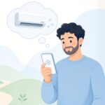 外出先からエアコンを操作する様子をイメージしたイラスト