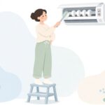 エアコンの送風ファンをブラシで清掃する様子をイメージしたイラスト
