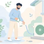 エアコンのドレンホースを清掃する様子をイメージしたイラスト