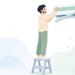 エアコンの風向ルーバーを交換する様子をイメージしたイラスト