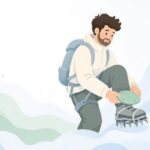 アイゼンにアンチスノープレートを付ける様子をイメージしたイラスト
