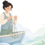 アカムツ仕掛けに夜光ビーズを付ける様子をイメージしたイラスト