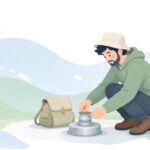 アルコールストーブを予熱皿で温める様子をイメージしたイラスト