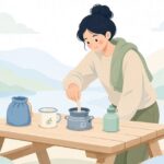 アルコールストーブに燃焼芯を入れる様子をイメージしたイラスト